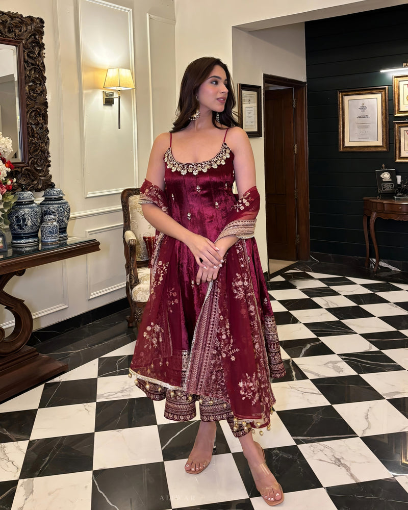 Aanshika's Premium Quality Maroon Anarkali Suit Set