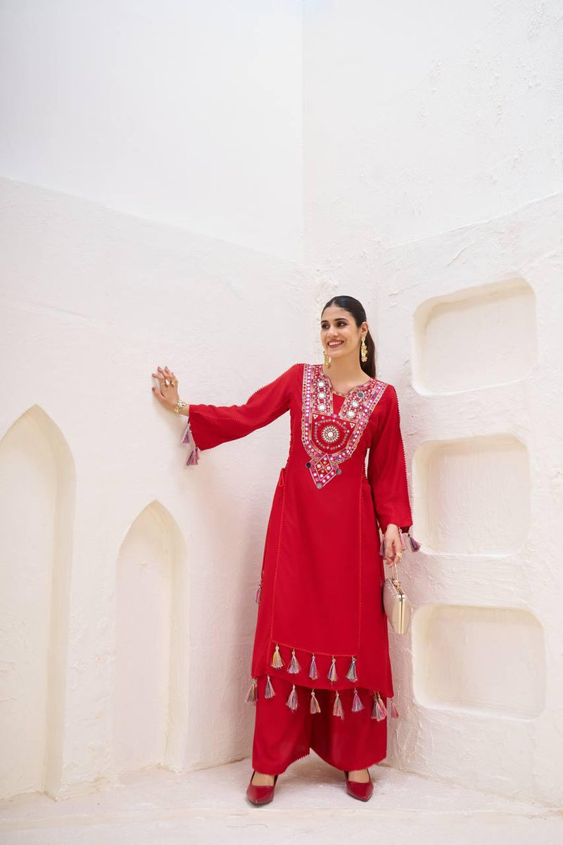 Ethnic Cord Set with Palazzo – Thread & Mirror Embroidery
