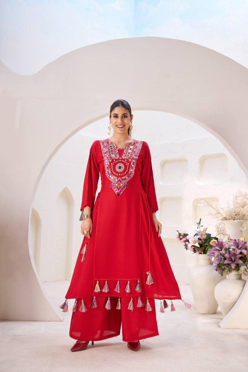 Ethnic Cord Set with Palazzo – Thread & Mirror Embroidery