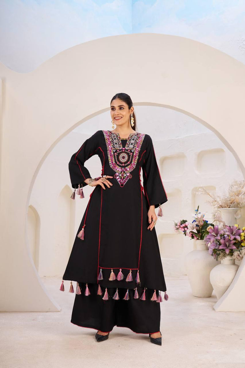 Ethnic Cord Set with Palazzo – Thread & Mirror Embroidery