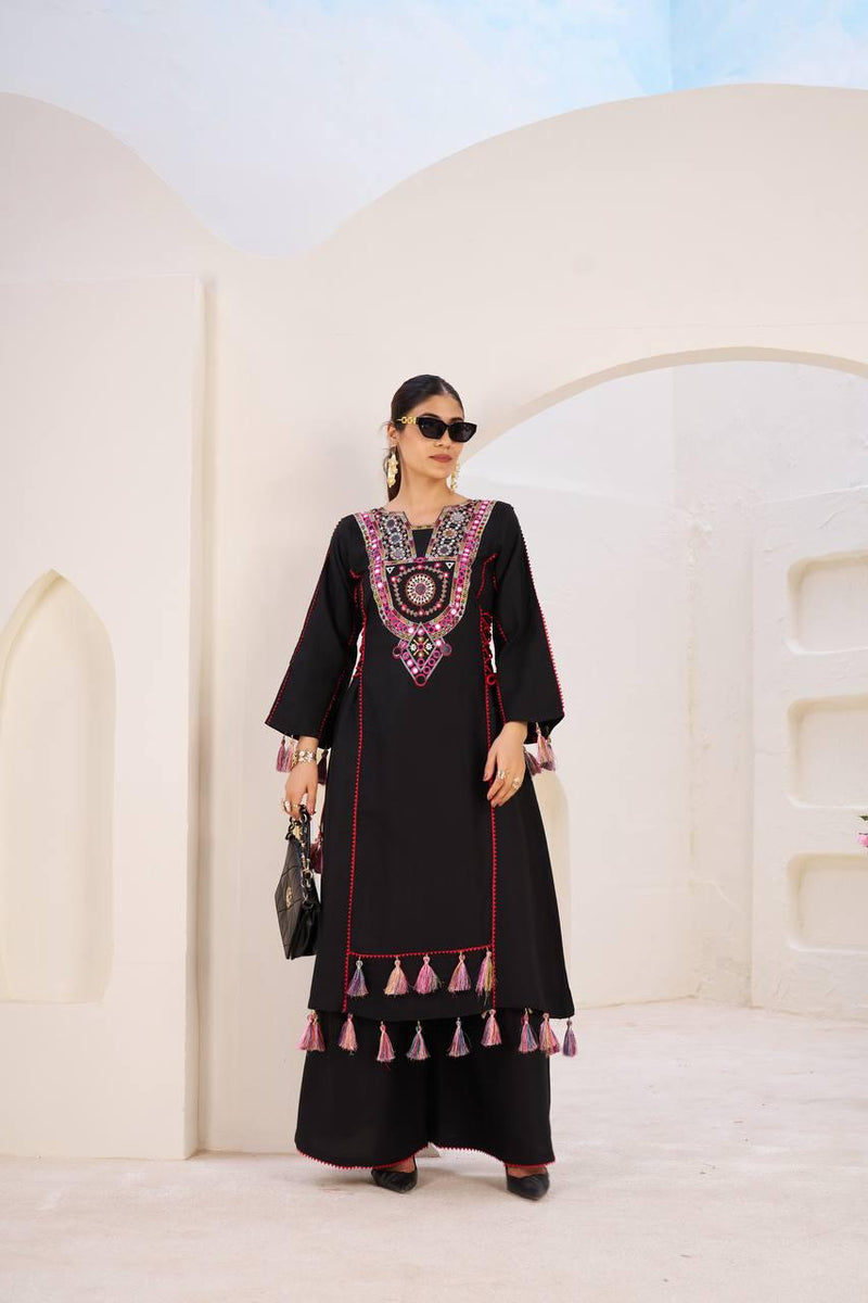 Ethnic Cord Set with Palazzo – Thread & Mirror Embroidery