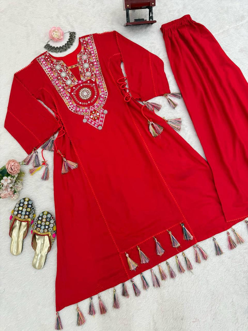 Ethnic Cord Set with Palazzo – Thread & Mirror Embroidery